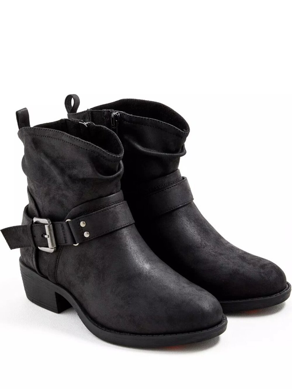 Torrid Bootie Boots 9 WW Wide Black Moto Slouchy Ankle Buckle Zip Heel Shoes NIB